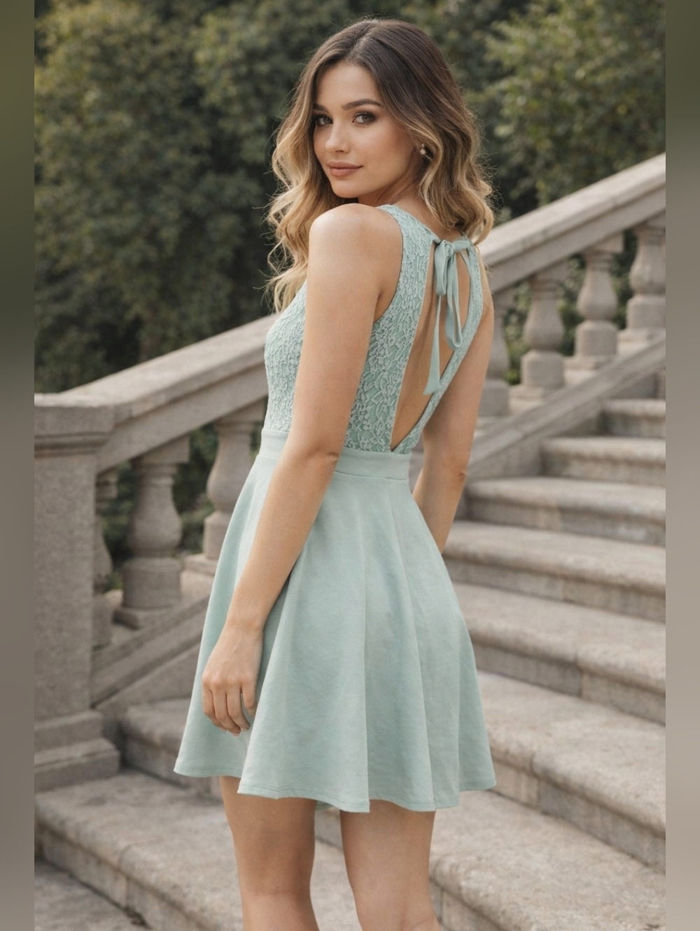 Kimchi Blue Mint Lace Open Back Fit & Flare Mini Dress - Size Medium NEW